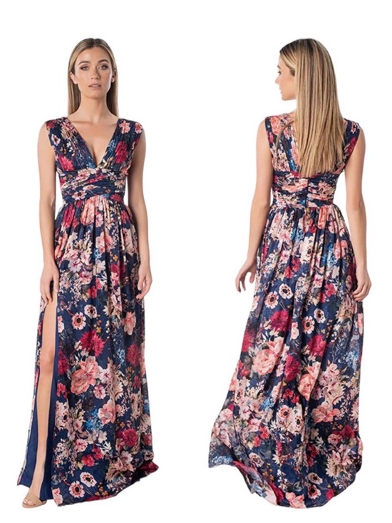 Dress the Population Dresses & Skirts - NWT! Dress the Population Jaclyn Navy Floral V-Neck Maxi Dress XXS